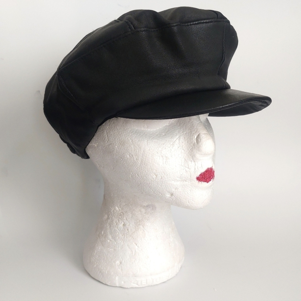 Black Leather Newsboy Brando Cap